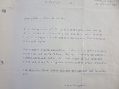 1958 Mercedes Benz Daimler Letter Letterhead Document - German Text 