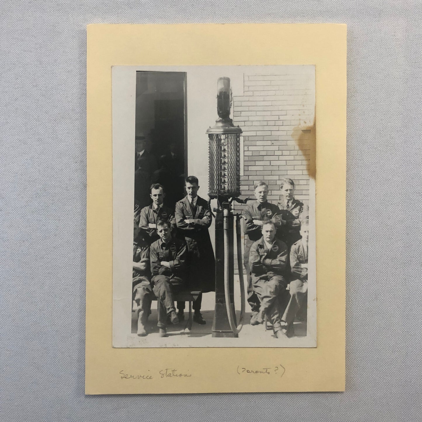 Vintage Car Automobile Service Station Gas Pump Workers Photo Photograph