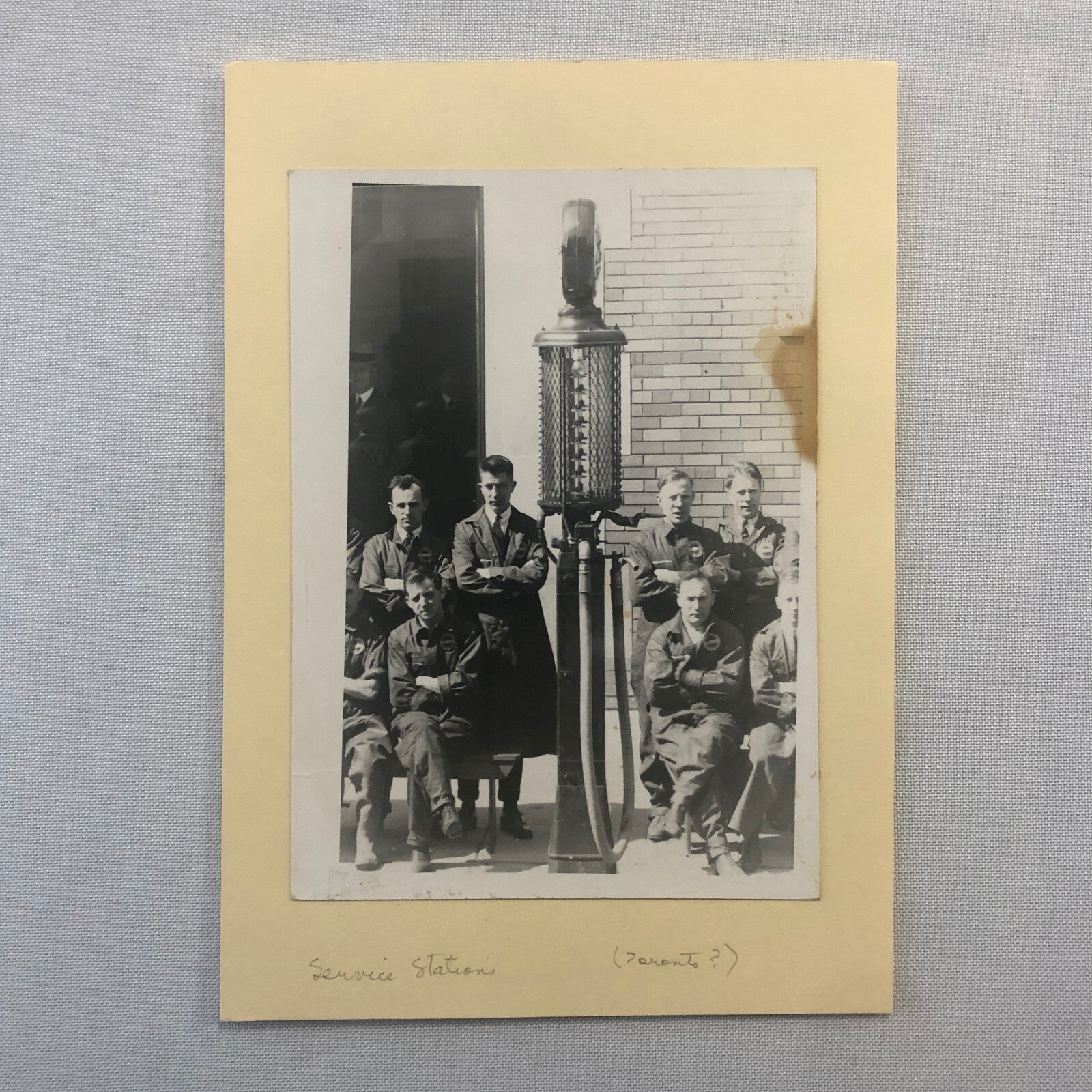 Vintage Car Automobile Service Station Gas Pump Workers Photo Photograph