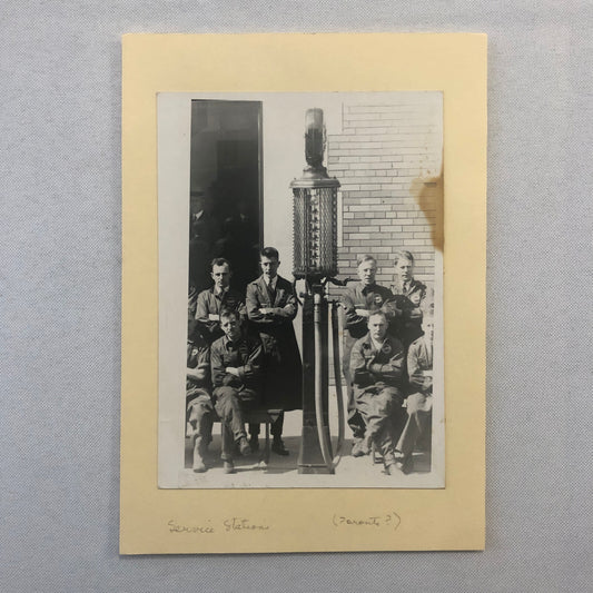 Vintage Car Automobile Service Station Gas Pump Workers Photo Photograph
