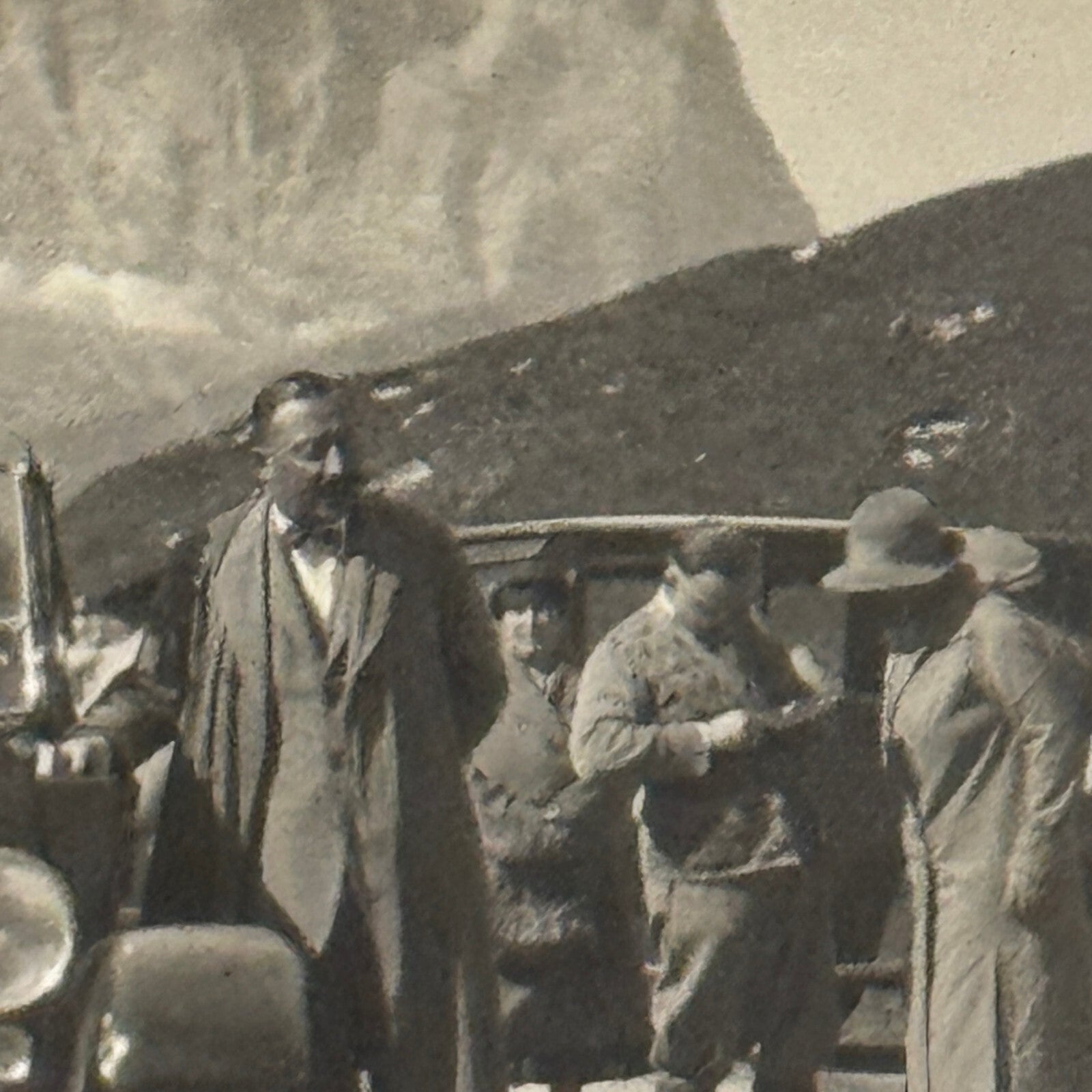Vintage Photograph Photo Antique People with Early Automobile Car Mountain