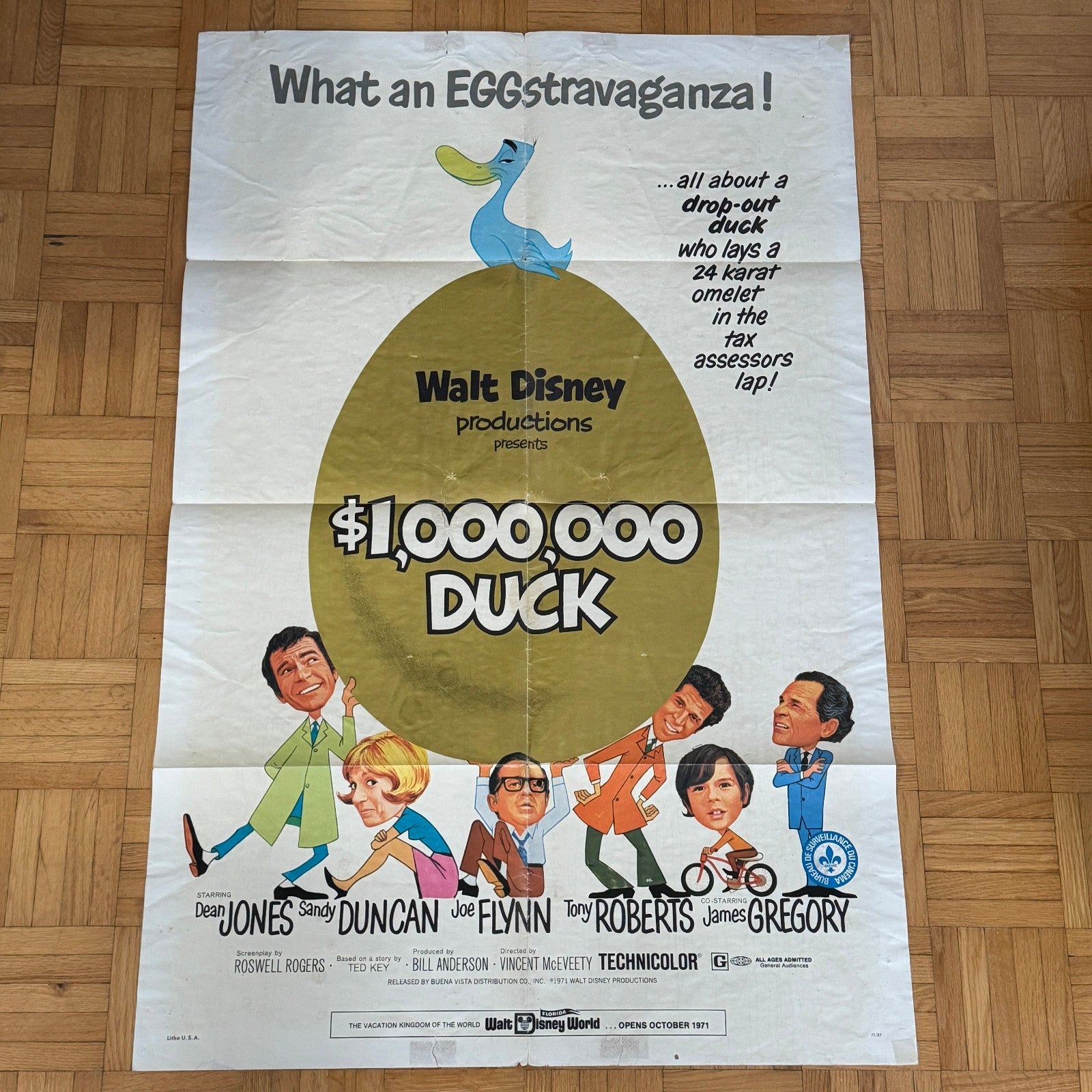 Vintage Disney Movie Poster $1,000,000 Duck Walt Disney Film Million Dollar Duck