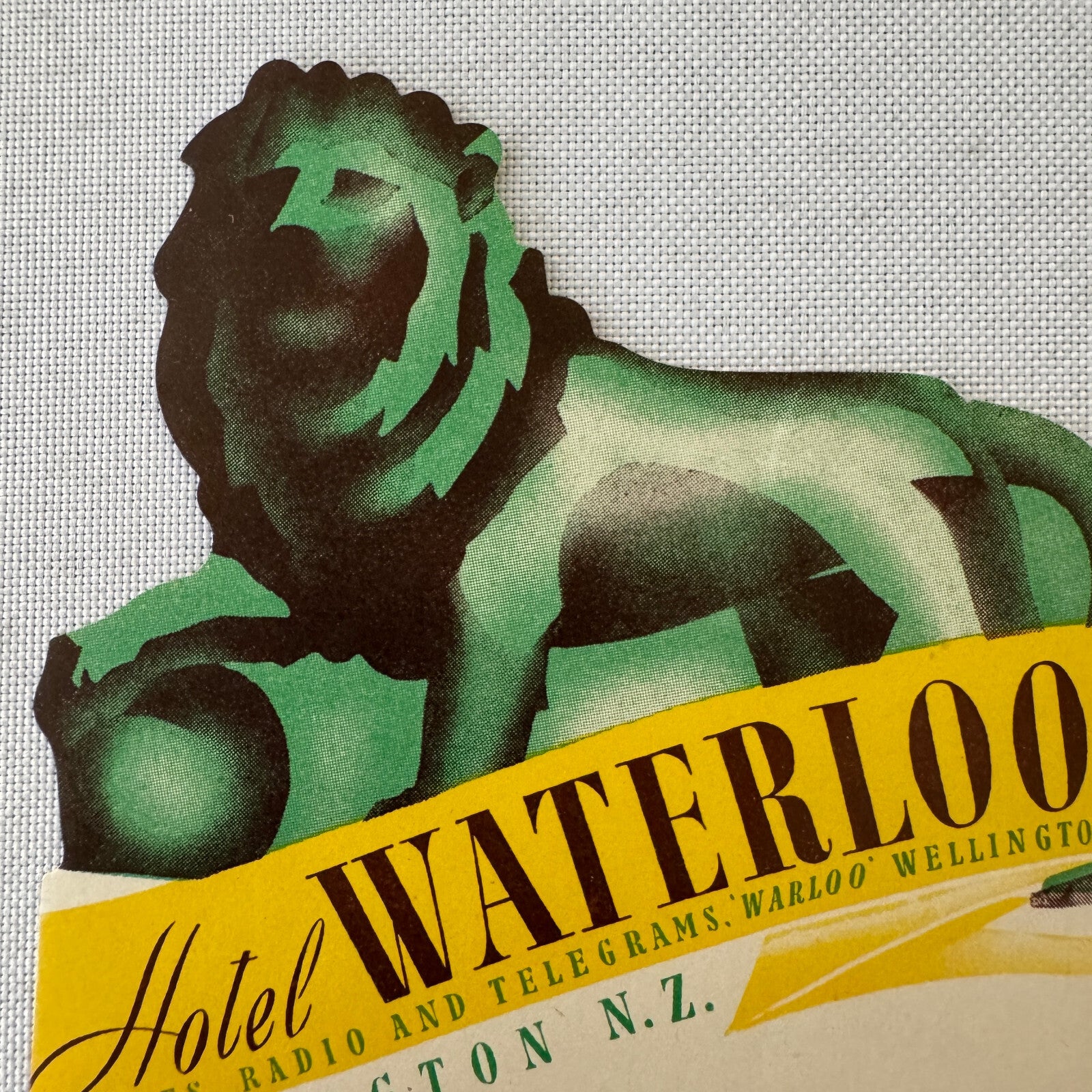 Vintage Hotel Travel Luggage Label Hotel Waterloo Wellington New Zealand Lion