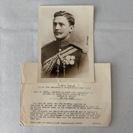 Duke of Atholl George Bernard Shaw 1921 Portrait Press Photo Photograph Vintage