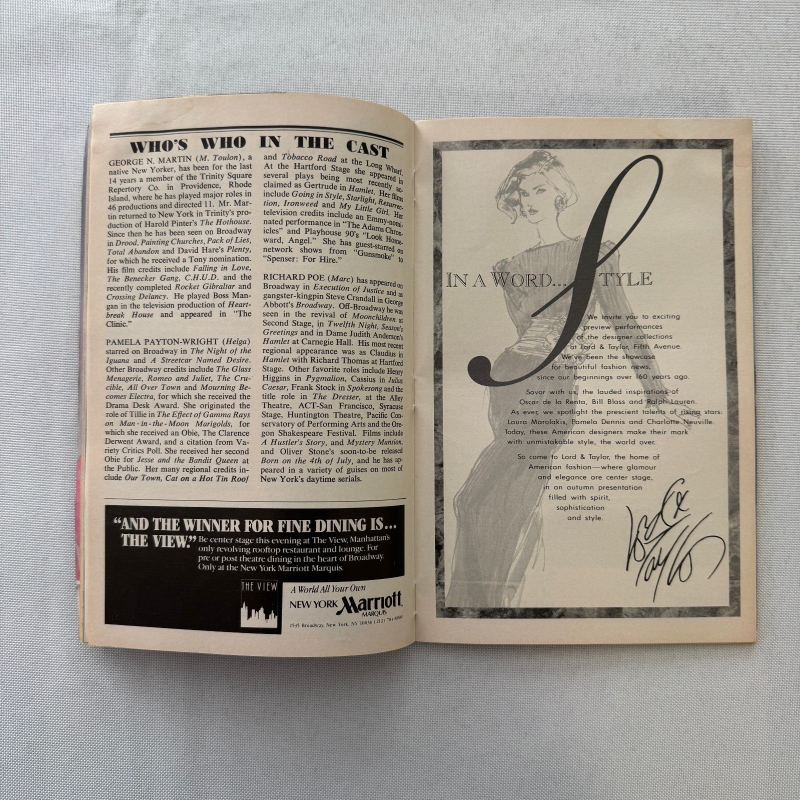 M Butterfly Cast Signed Theater Playbill Autographed Signature Tony Randall +