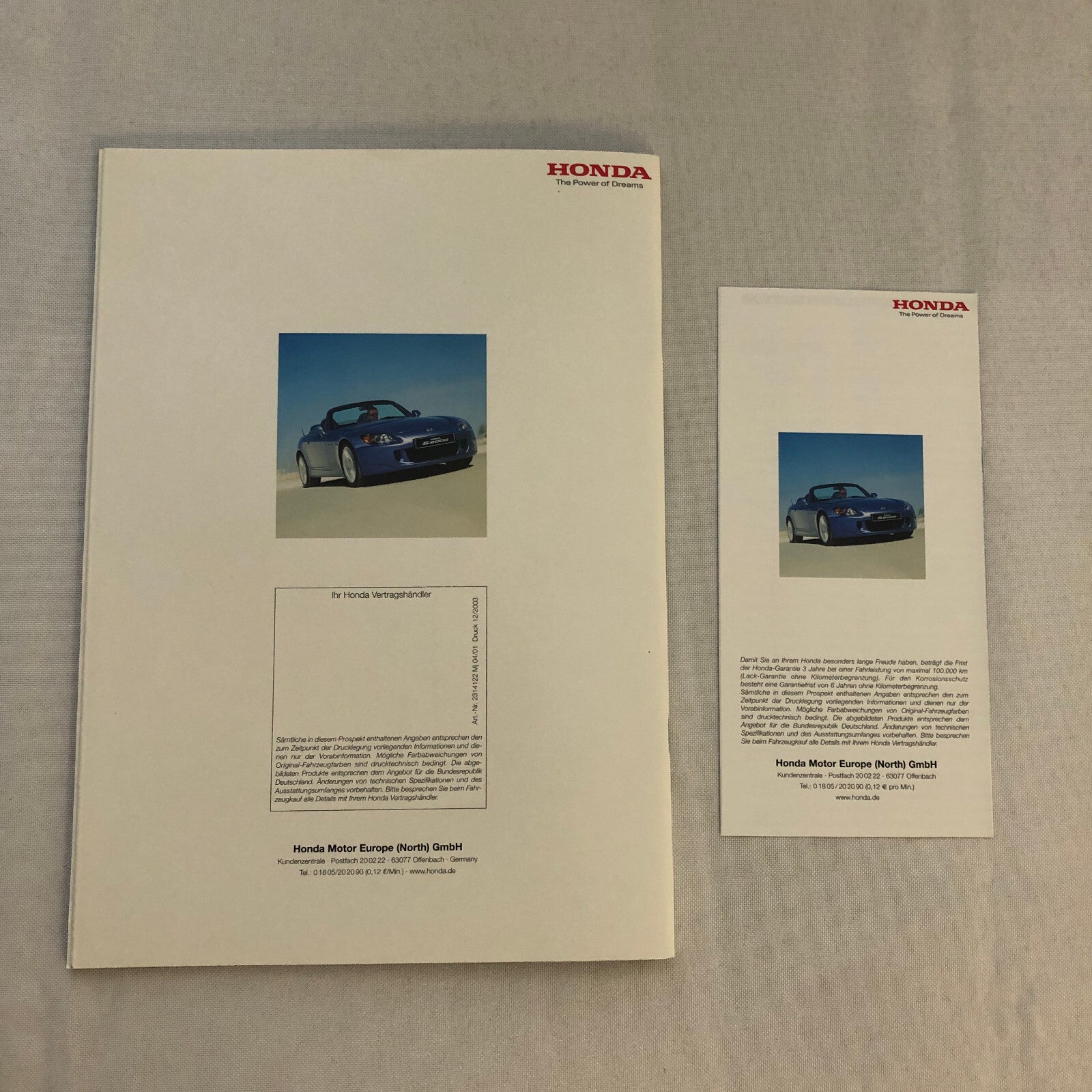 Honda S2000 Car Sales Brochure GERMAN Text European Market