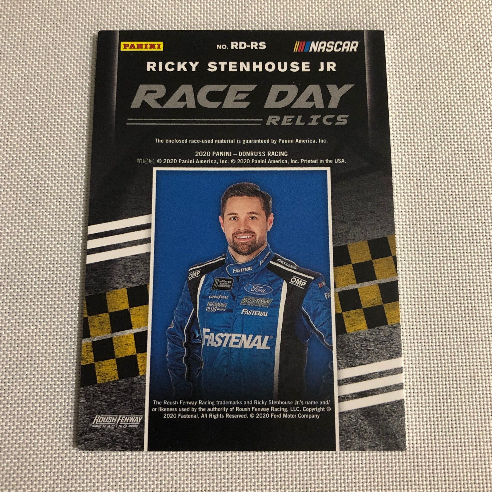 2020 Donruss Race Day Relics Ricky Stenhouse Jr NASCAR Card