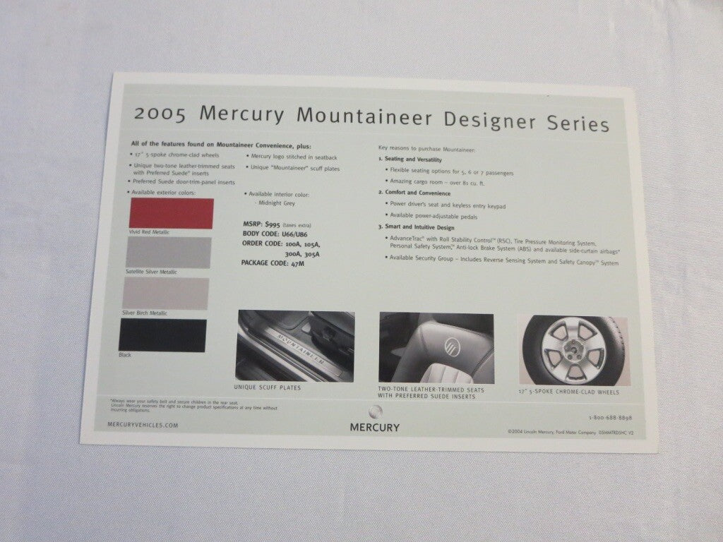 2005 Mercury Mountaineer Designer Series Sales Sheet Brochure 