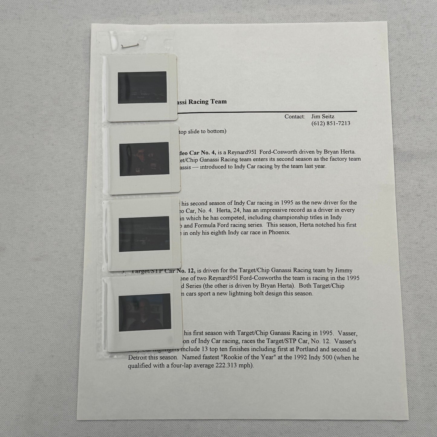 1995 Target Chip Ganassi Racing Press KIt Photo Bryan Herta Jimmy Vasser