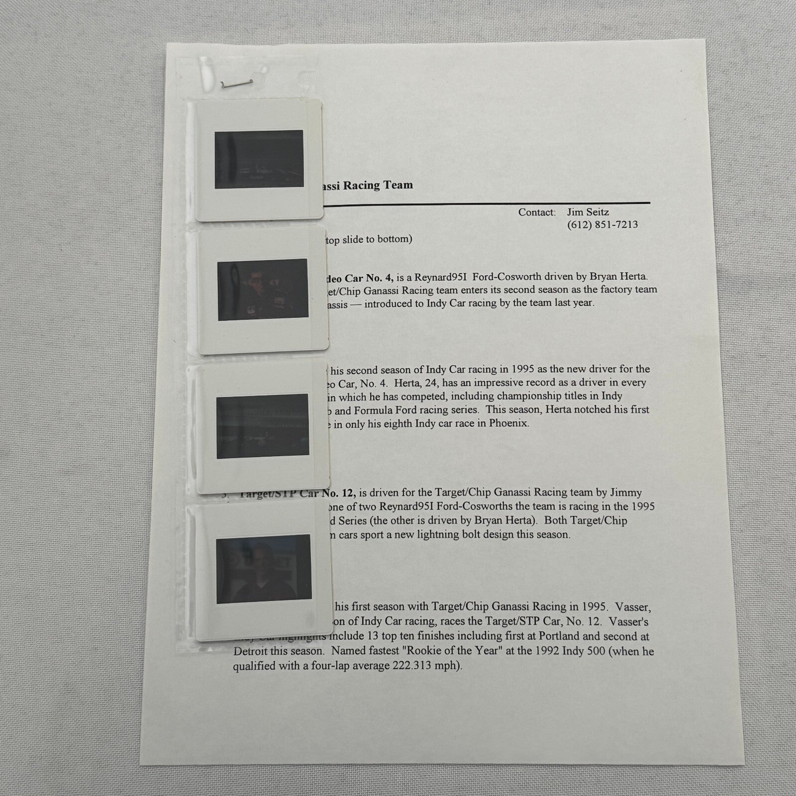 1995 Target Chip Ganassi Racing Press KIt Photo Bryan Herta Jimmy Vasser