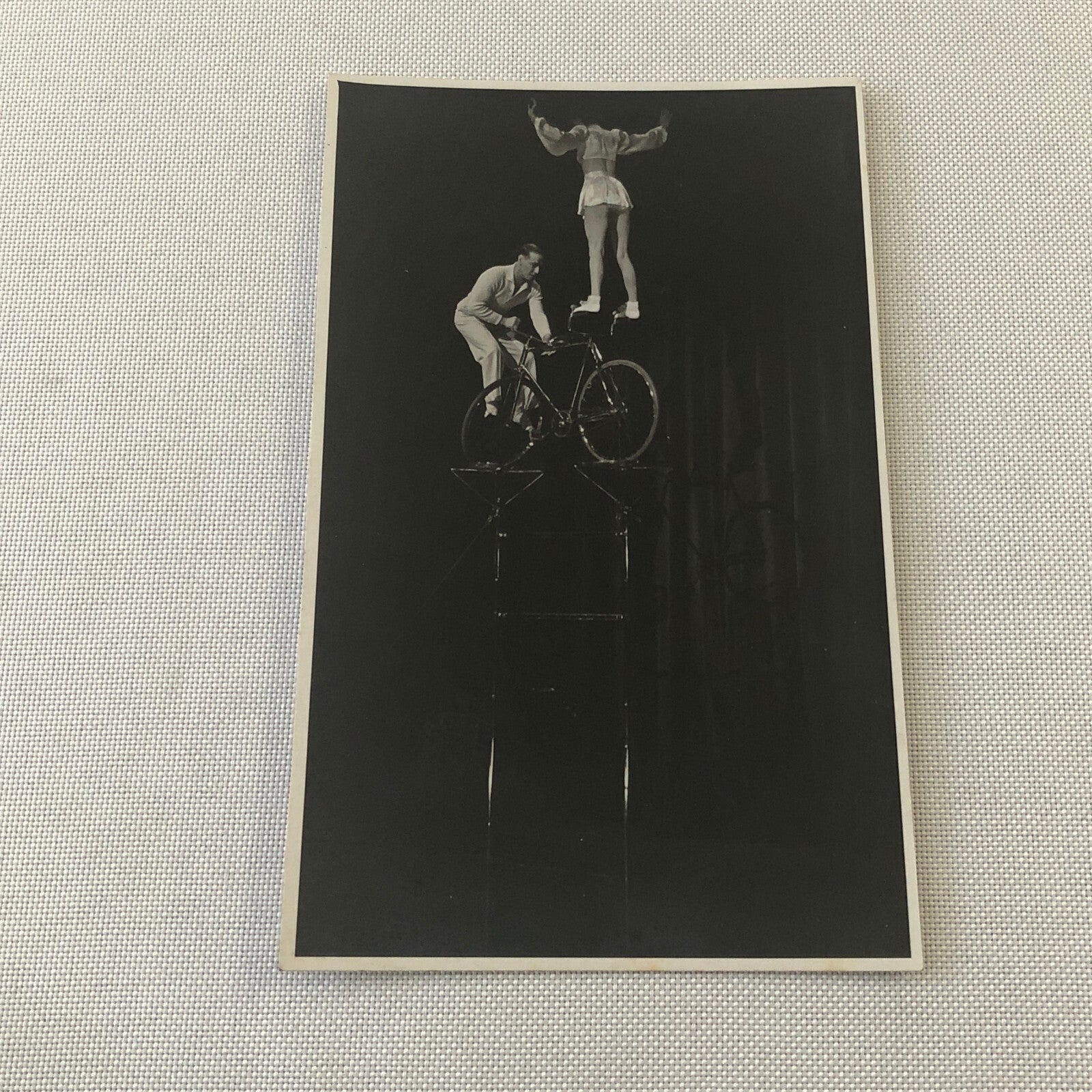 Circus Performer Man Woman Bicycle Balancing Act Bike Real Photo Postcard RPPC