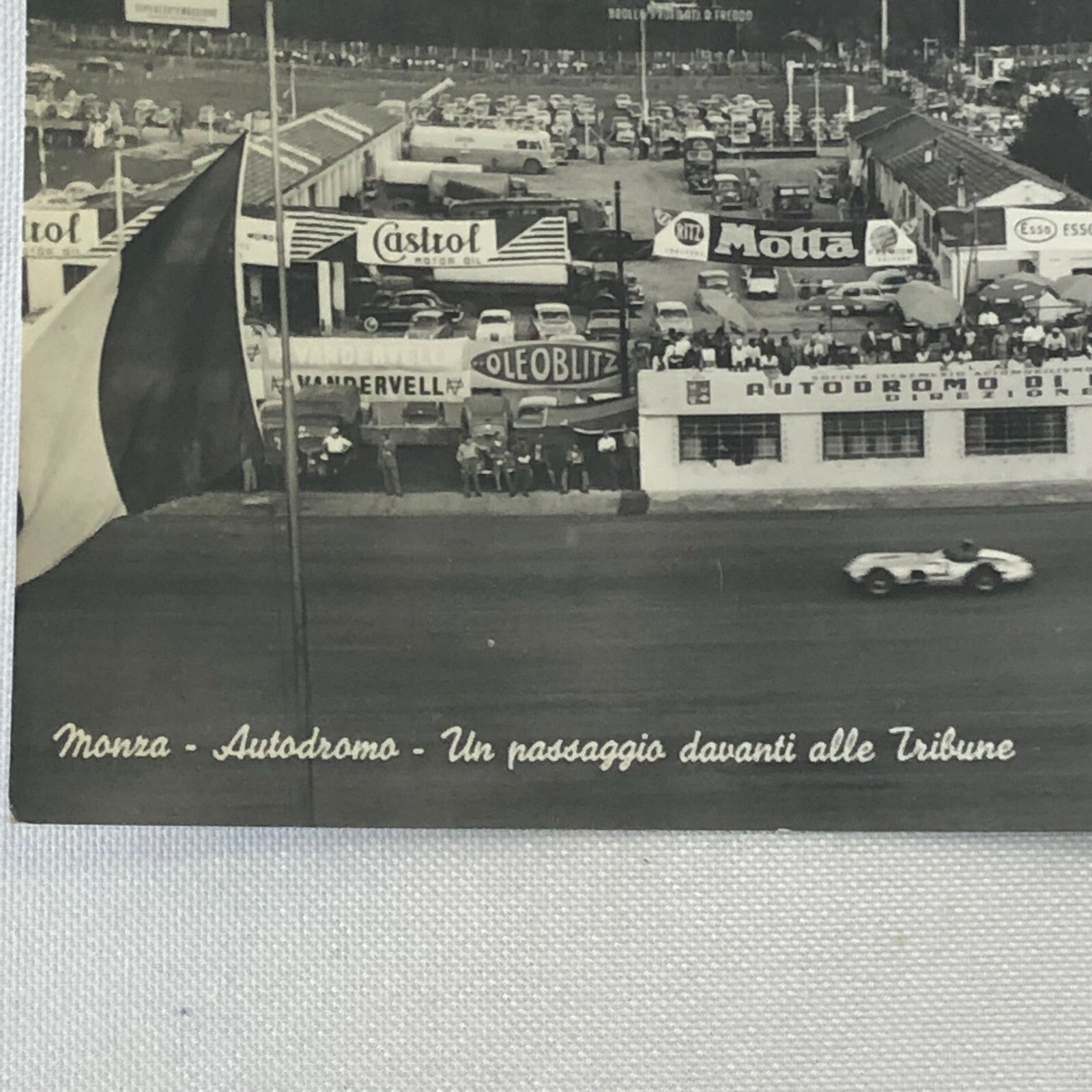 Vintage Photo Postcard Post Card Mercedes Benz Car at Monza Juan Manuel Fangio 