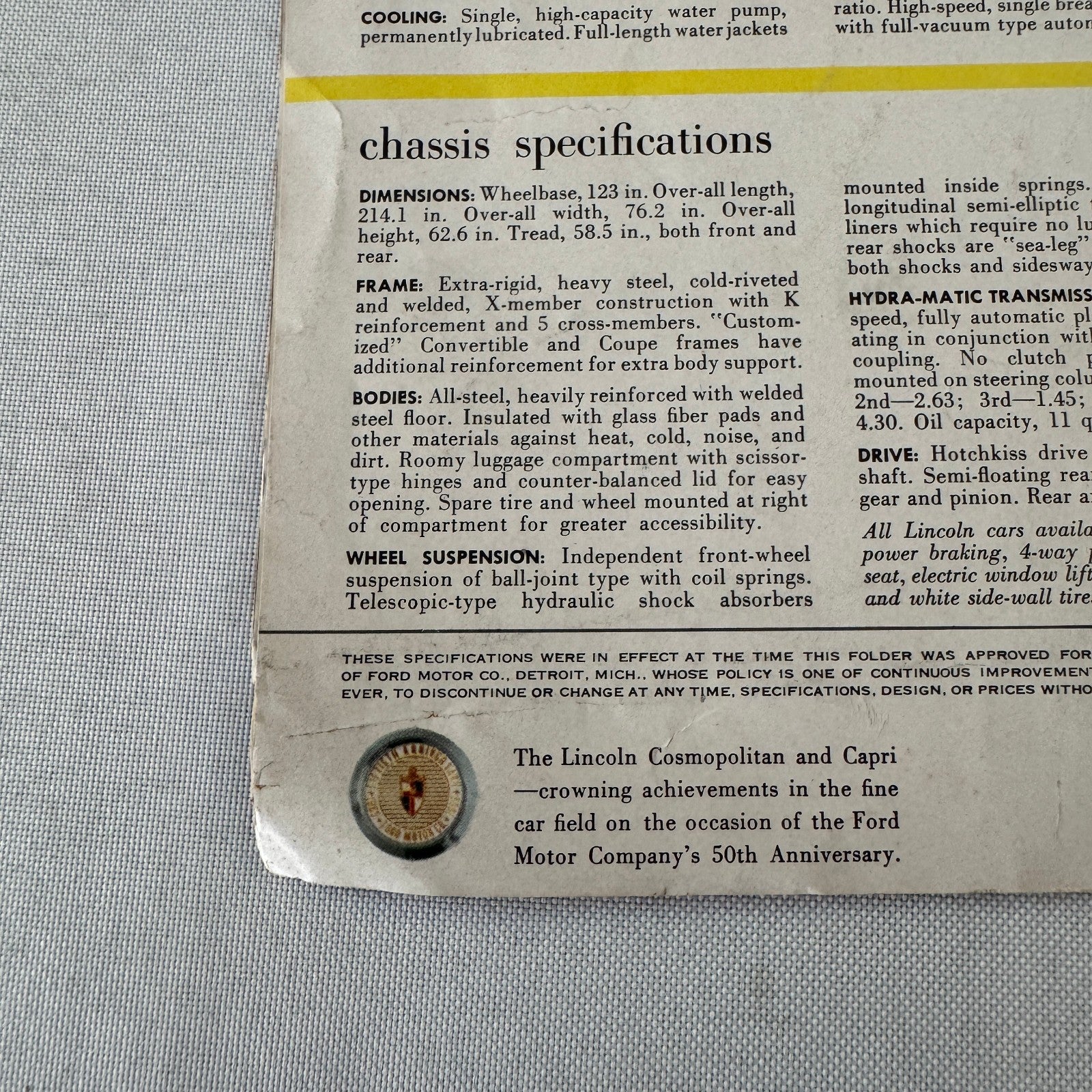 1953 Lincoln Capri and Cosmopolitan Car Sales Brochure Catalog Vintage