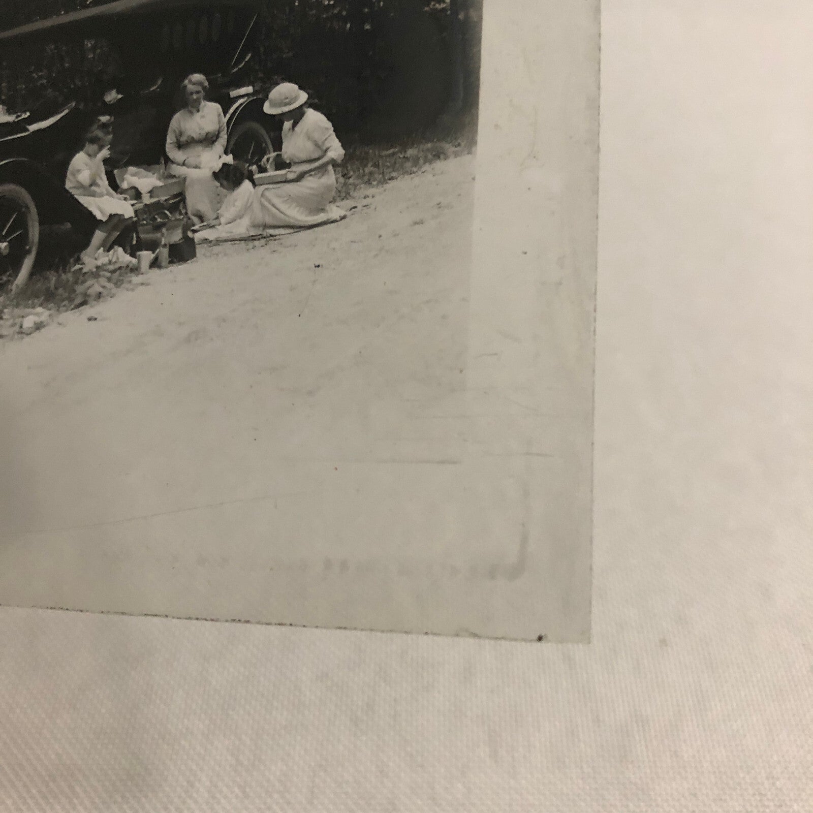 Antique Glass Plate Lantern Slide Photo Car Automobile People Picnic