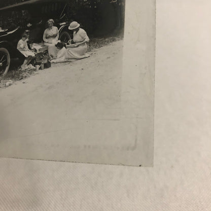 Antique Glass Plate Lantern Slide Photo Car Automobile People Picnic