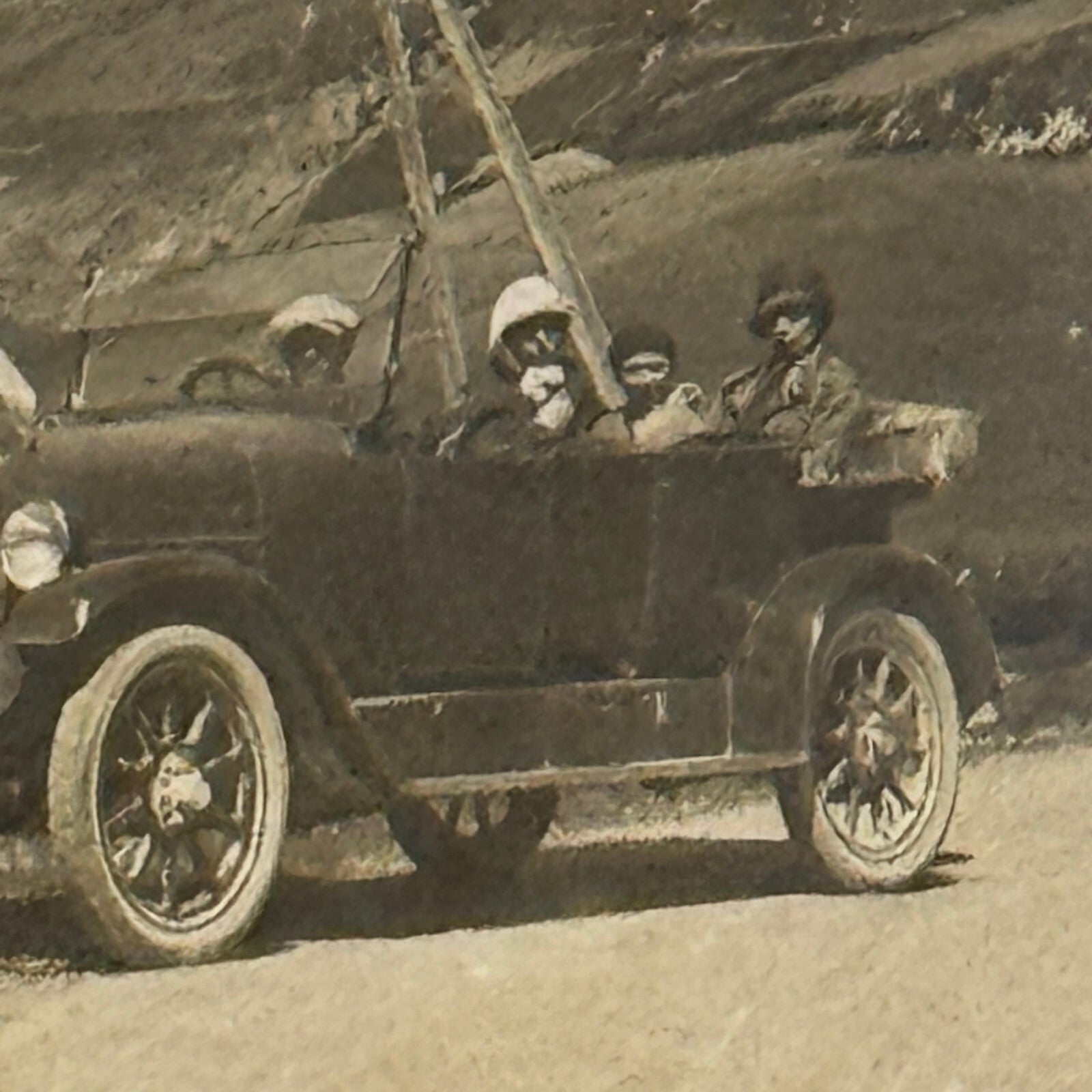 Vintage Photograph People with Antique Car Early Automobile