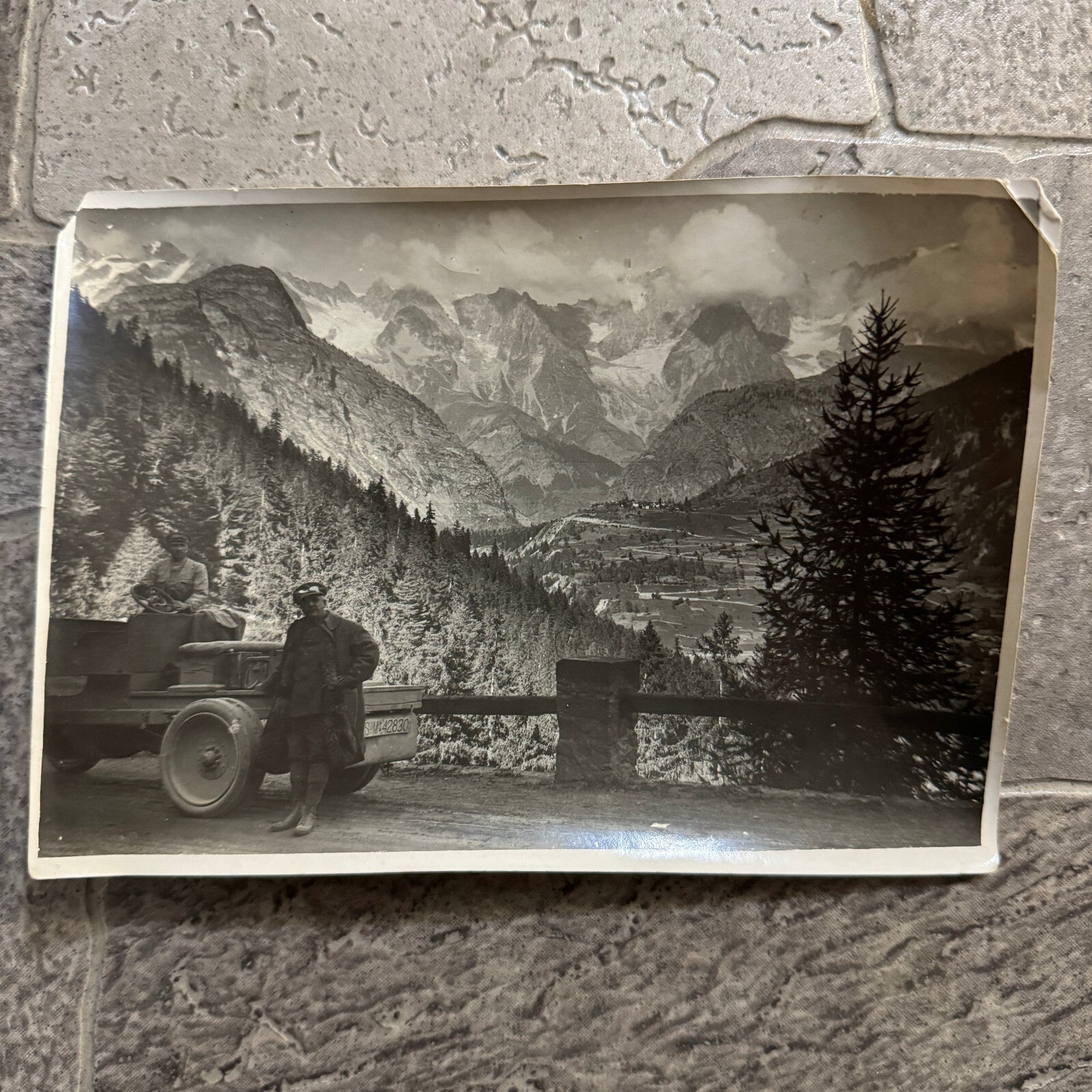 Vintage Photograph Photo Early Automobile Car Men on Mountain Road
