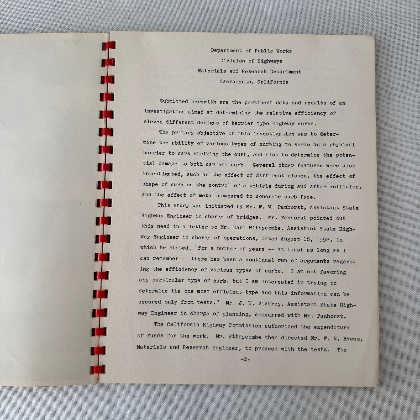 1953 California Civil Engineering Road Construction Report Curb Test Automobile