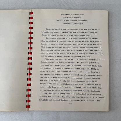 1953 California Civil Engineering Road Construction Report Curb Test Automobile