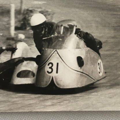 Vintage Motorcycle Sidecar Racing Photo photograph Print Side Car 1956