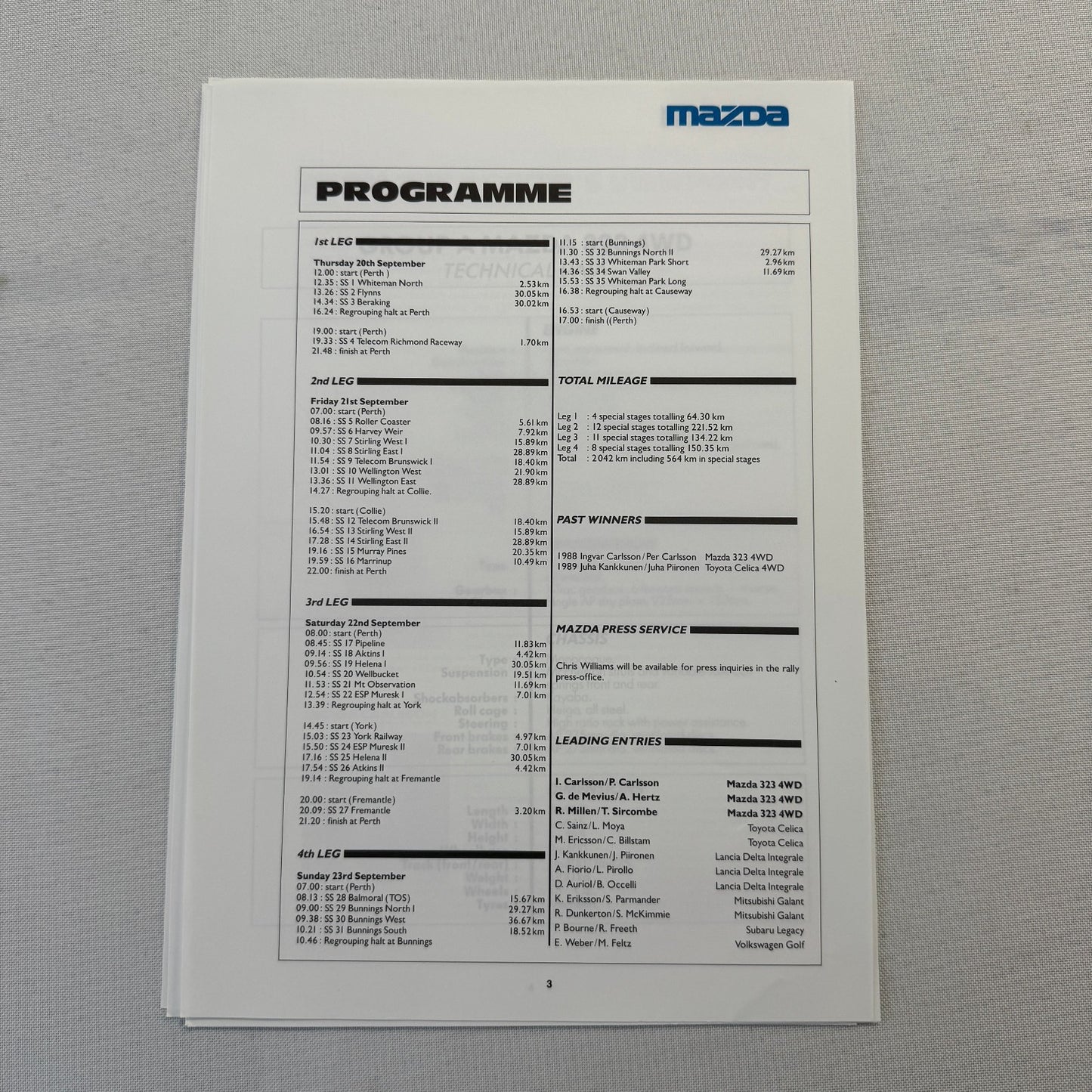 1990 Mazda Group A WRC Rally Rallye Racing Press Kit Brochure Mazda 323