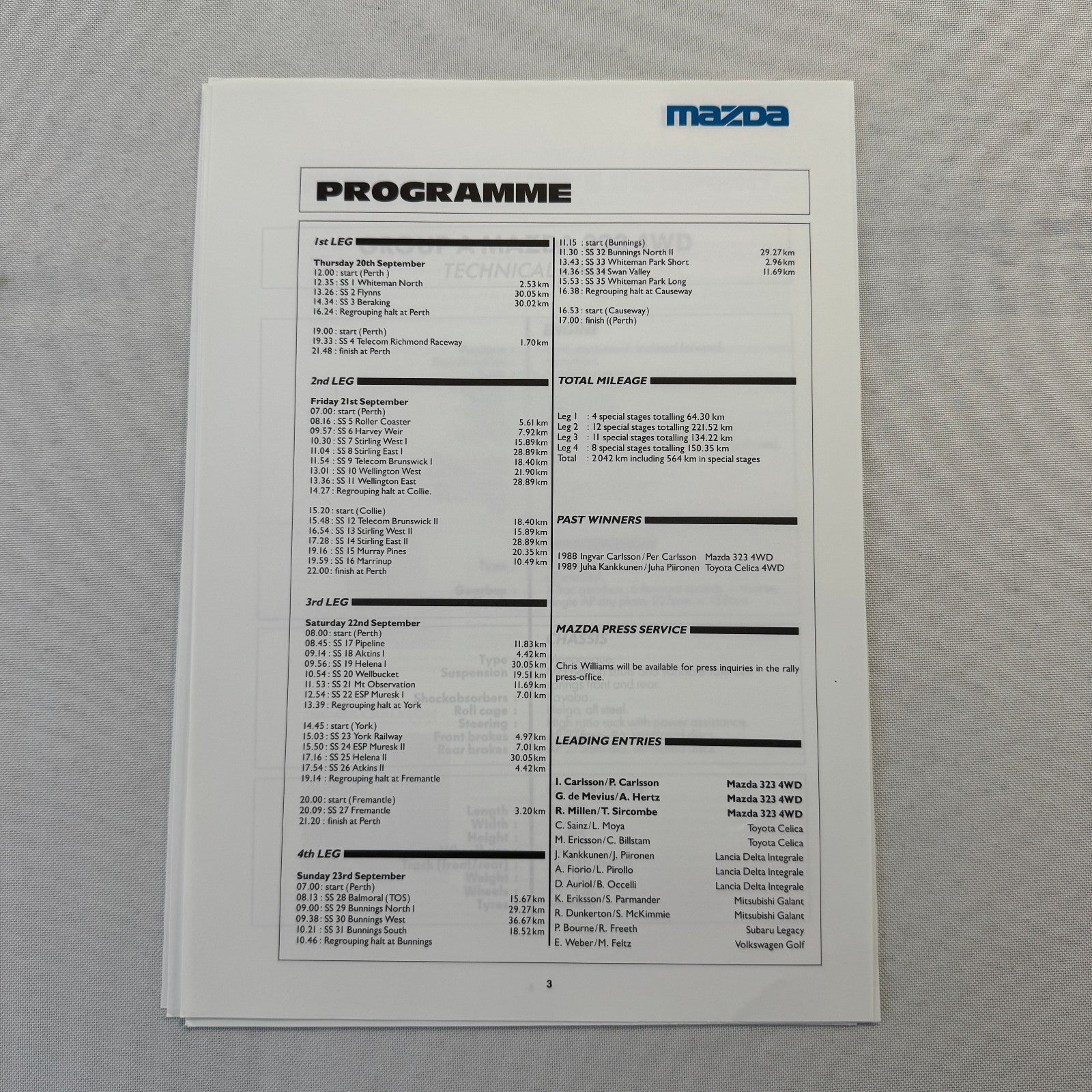 1990 Mazda Group A WRC Rally Rallye Racing Press Kit Brochure Mazda 323