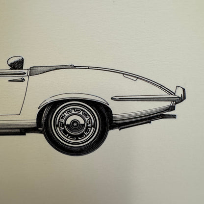 Jaguar E-Type Roadster Automobile Illustration Art Drawing Hand Drawn E Type