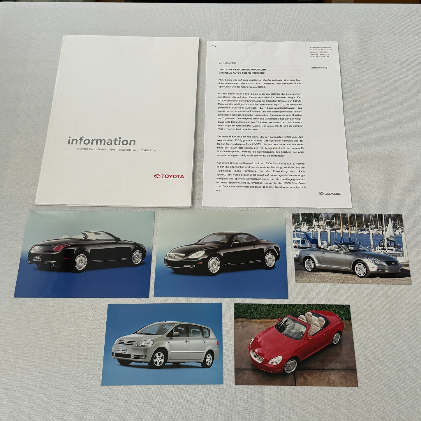 2001 Lexus Toyota Press Kit German Language SC430 Avensis Brochure