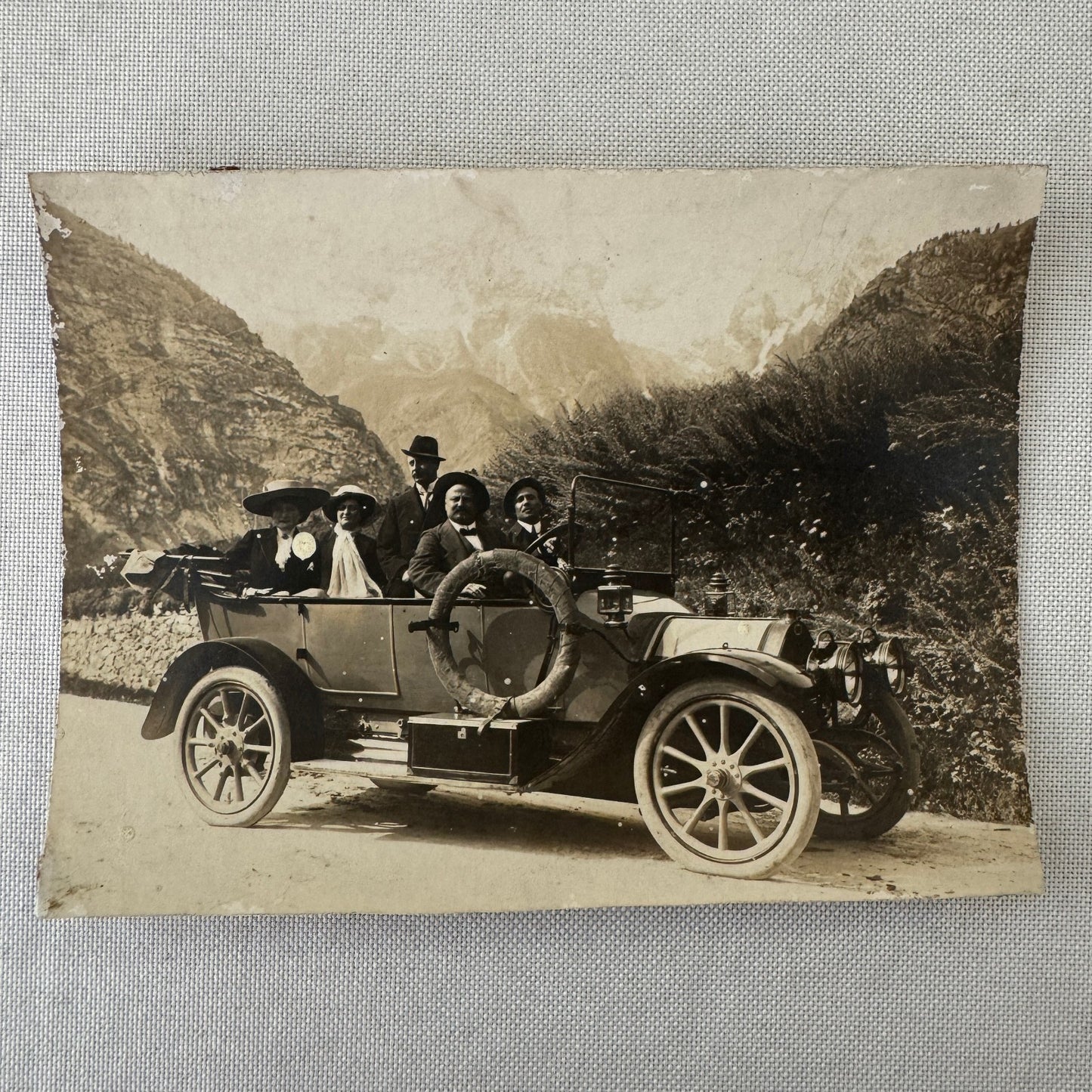 Vintage Photograph People in Early Car Automobile Mountains Antique