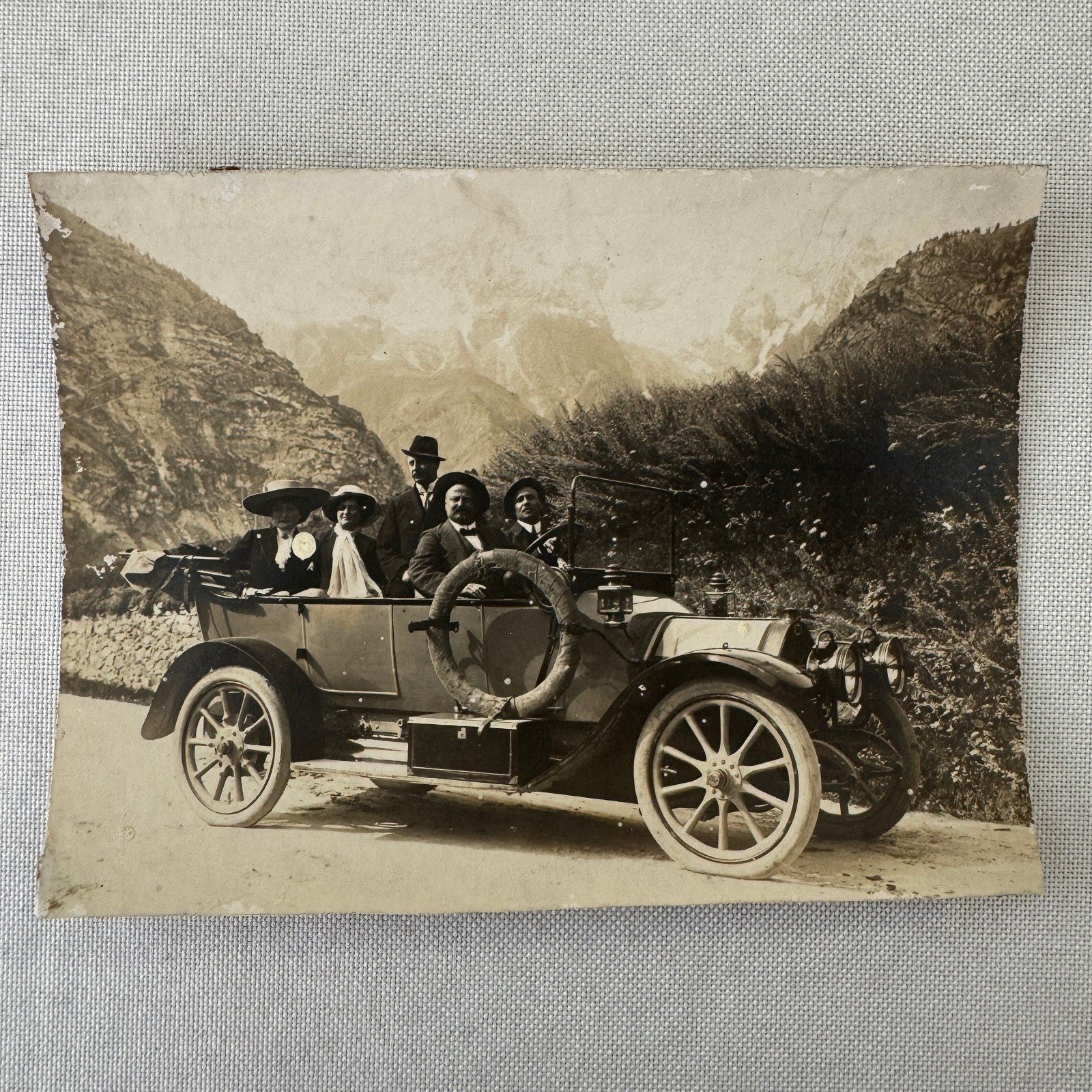 Vintage Photograph People in Early Car Automobile Mountains Antique