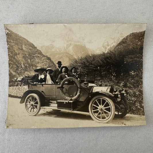Vintage Photograph People in Early Car Automobile Mountains Antique