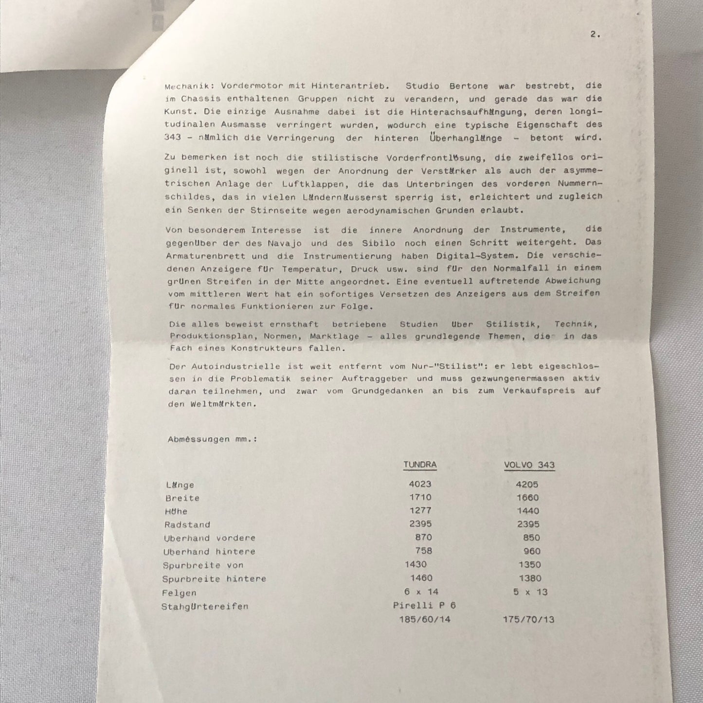 1979 Bertone Tundra Volvo 343 Concept Car Prototype Press Kit Photos