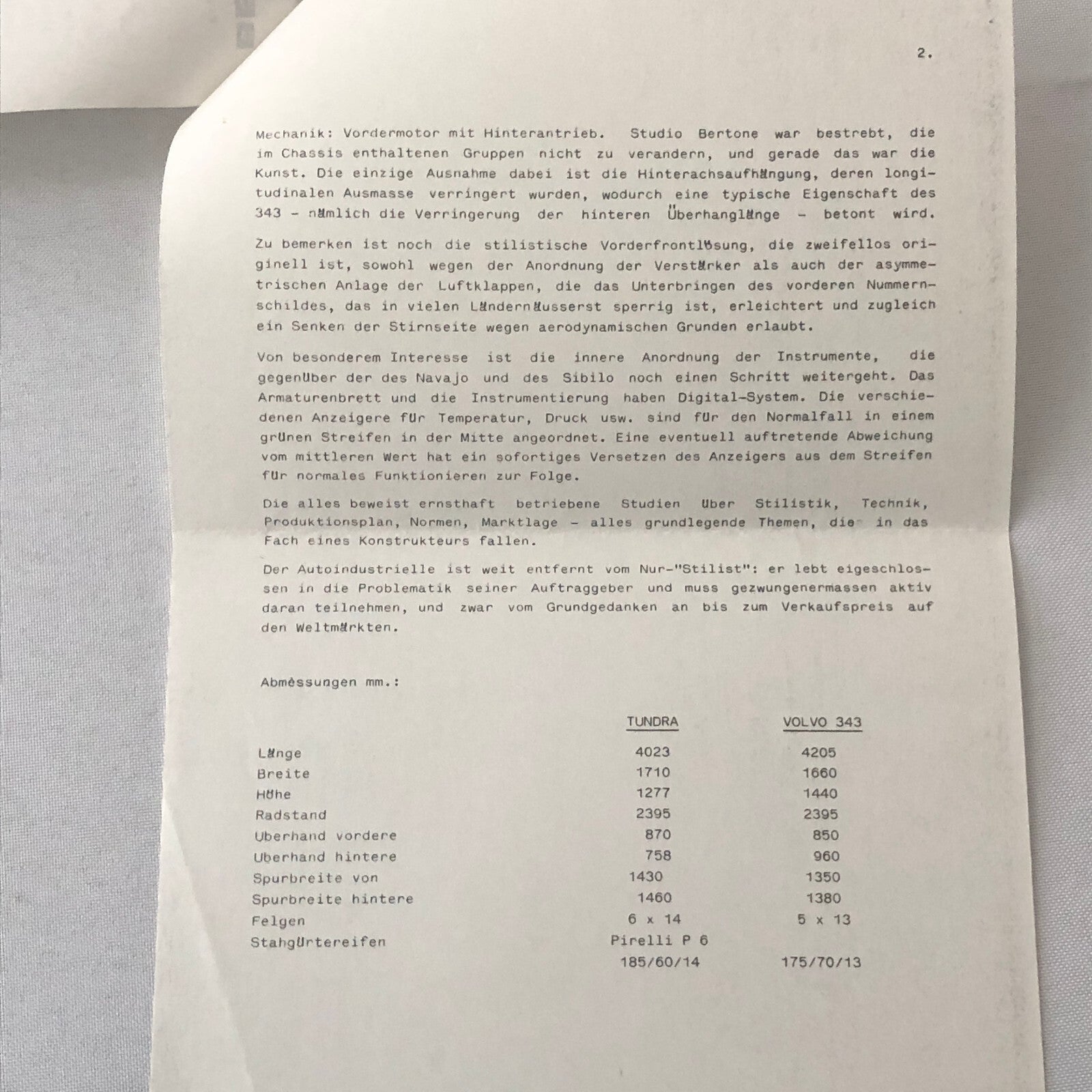 1979 Bertone Tundra Volvo 343 Concept Car Prototype Press Kit Photos