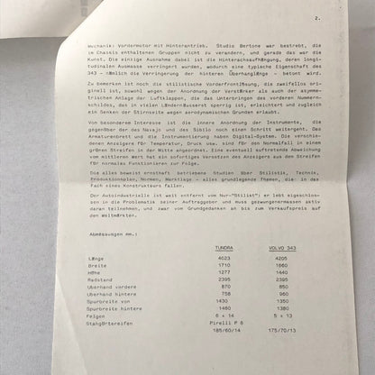 1979 Bertone Tundra Volvo 343 Concept Car Prototype Press Kit Photos