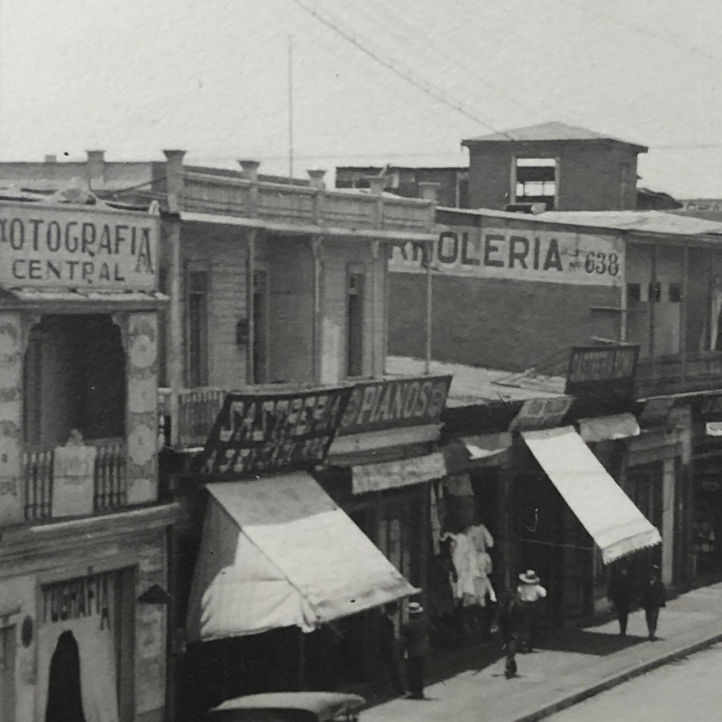 Vintage Street Scene Photo Photograph Spanish Shops Cars People South America ? 