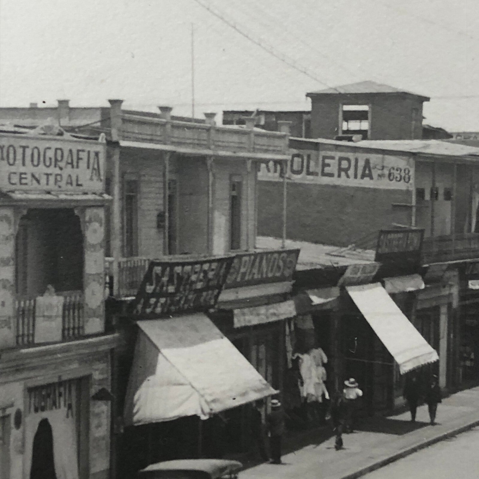 Vintage Street Scene Photo Photograph Spanish Shops Cars People South America ? 