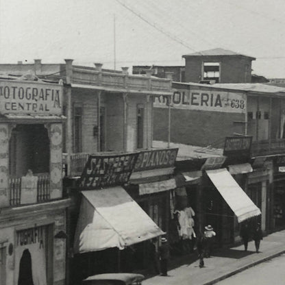 Vintage Street Scene Photo Photograph Spanish Shops Cars People South America ? 