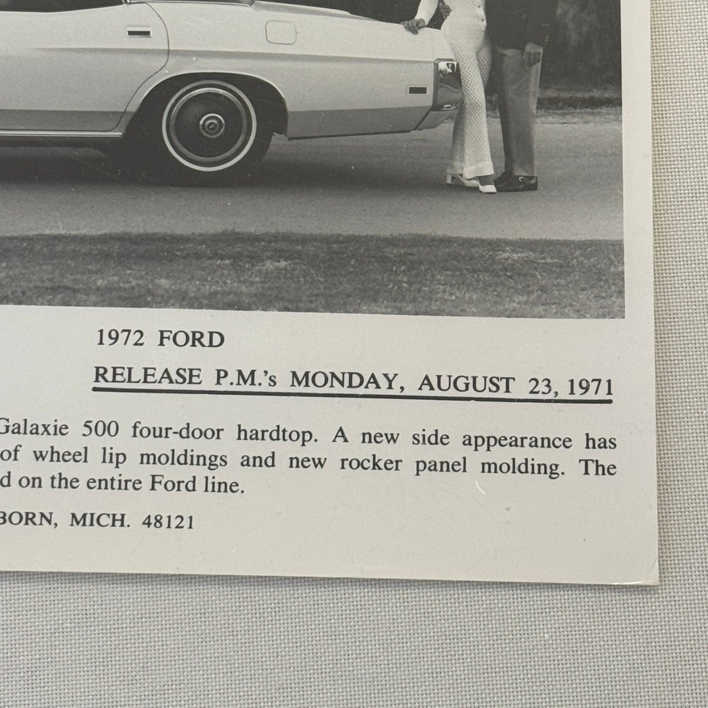 1972 Ford Galaxie 500 Hardtop Car Factory Press Photo Photograph Print