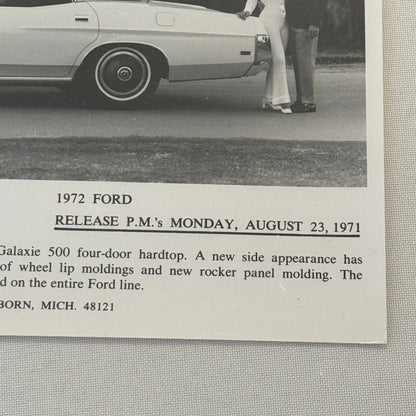 1972 Ford Galaxie 500 Hardtop Car Factory Press Photo Photograph Print