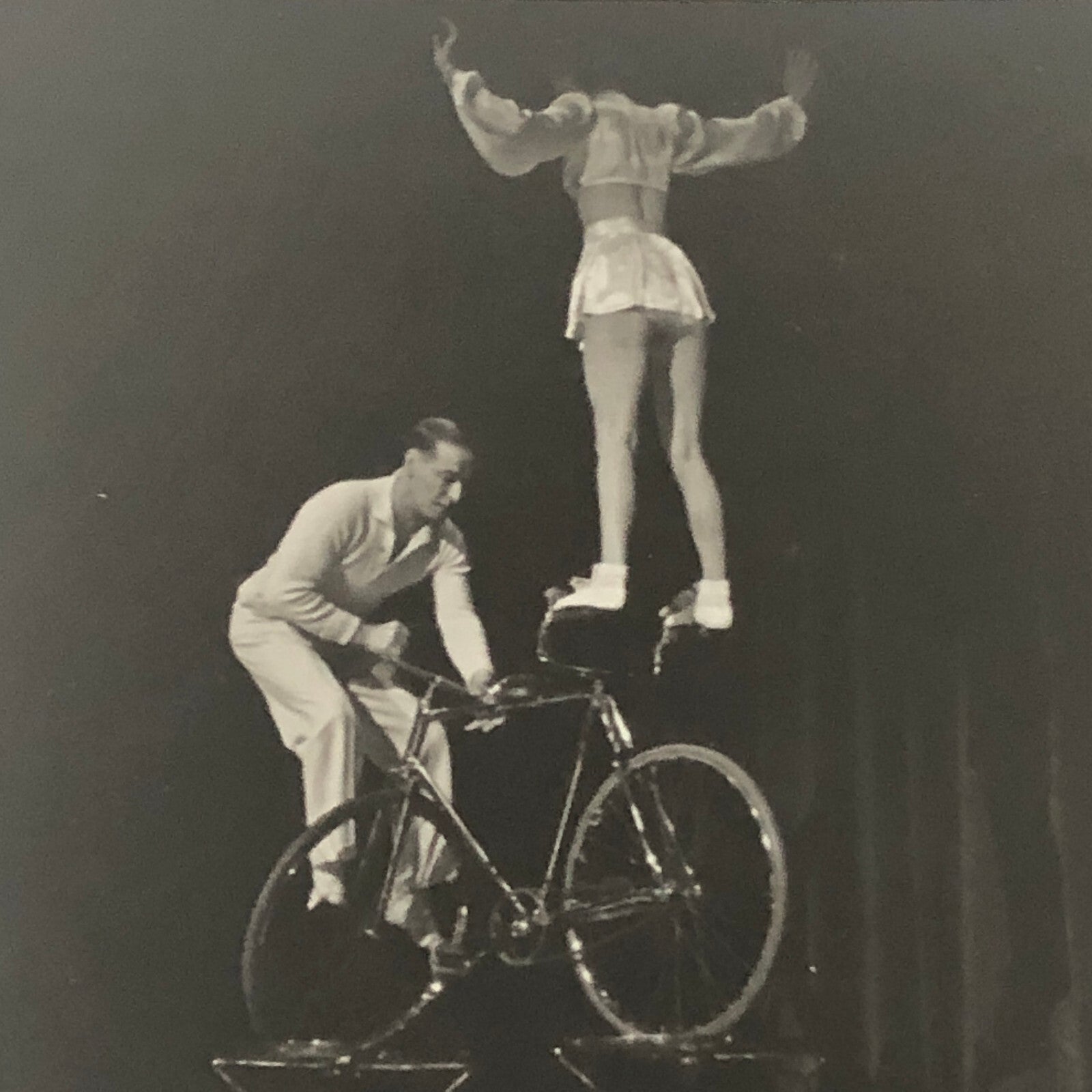Circus Performer Man Woman Bicycle Balancing Act Bike Real Photo Postcard RPPC
