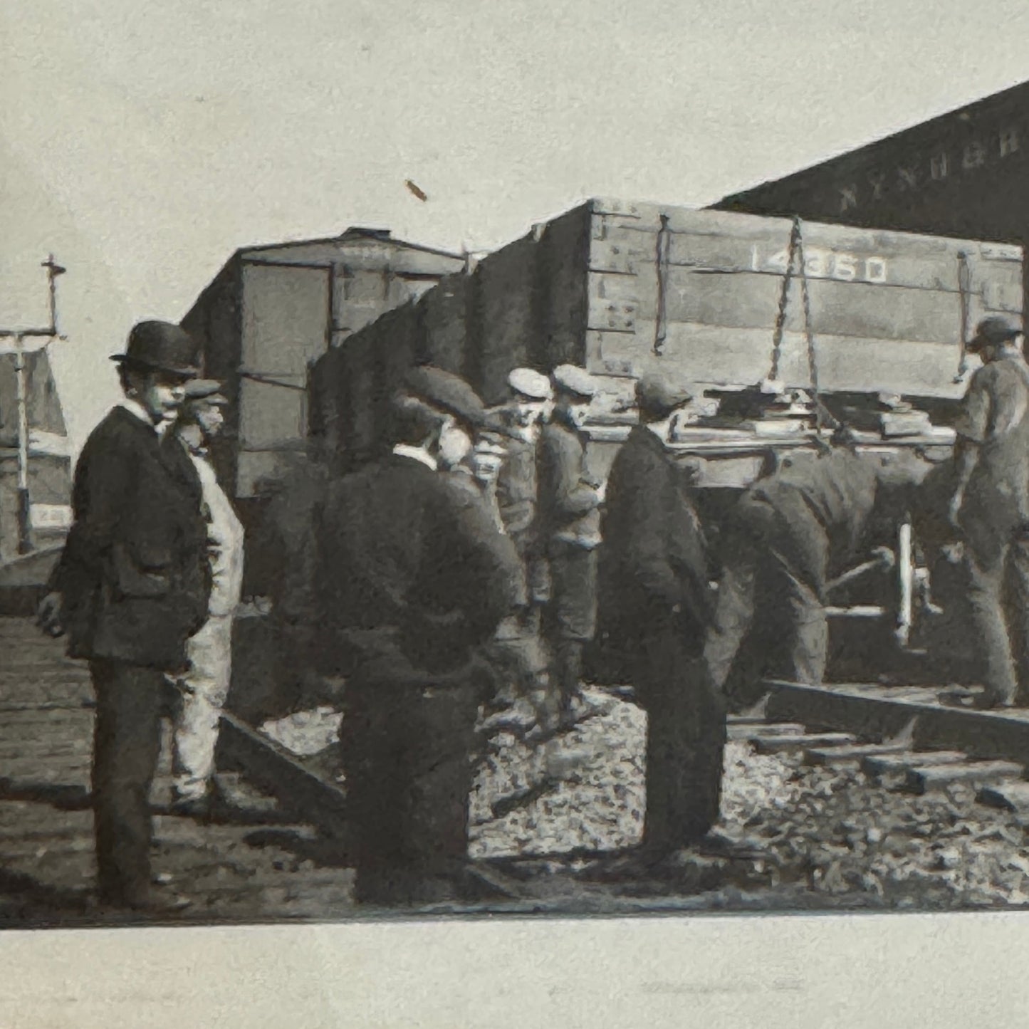 Antique Glass Plate Lantern Slide Photo Men with Train Railroad Railway