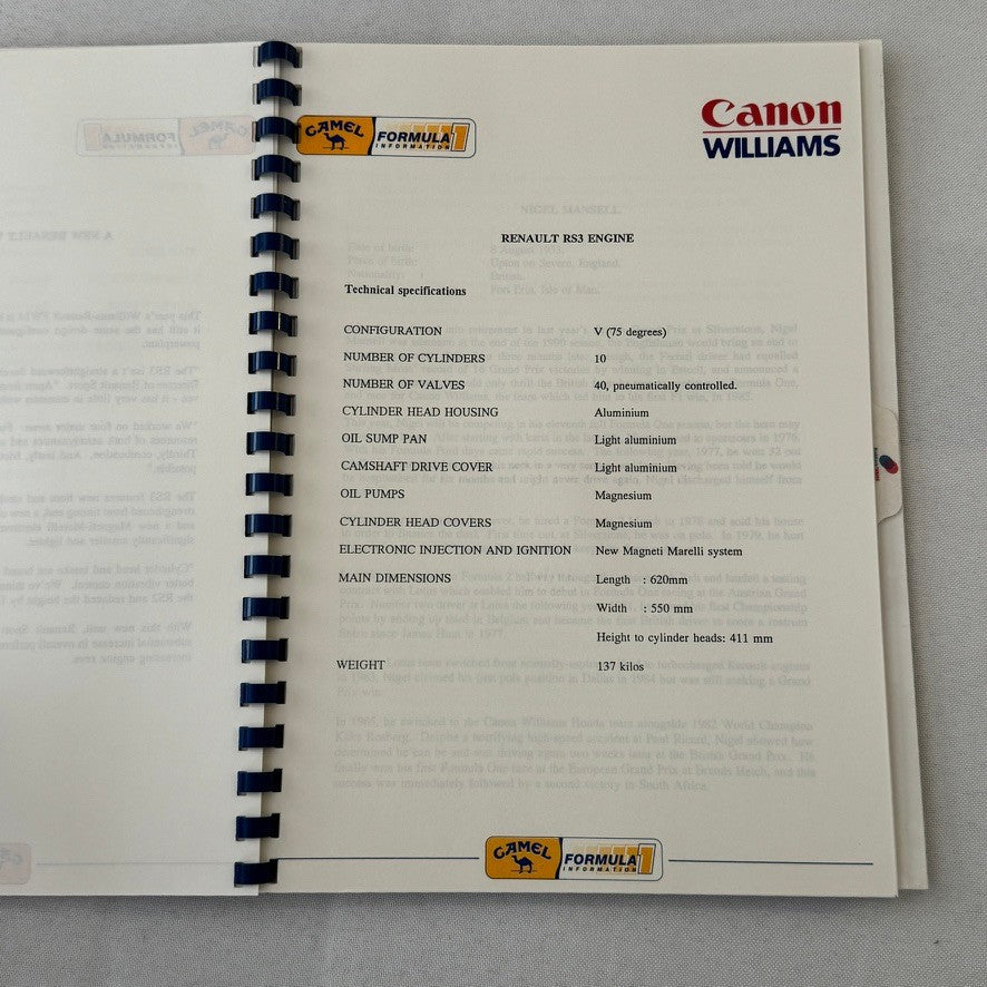 Camel Formula One Racing Press Kit Brochure Nelson Piquet Nigel Mansell 1991