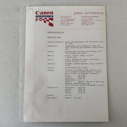 1984 Canon Porsche Racing Press Kit Photos Jan Lammers Jonathan Palmer