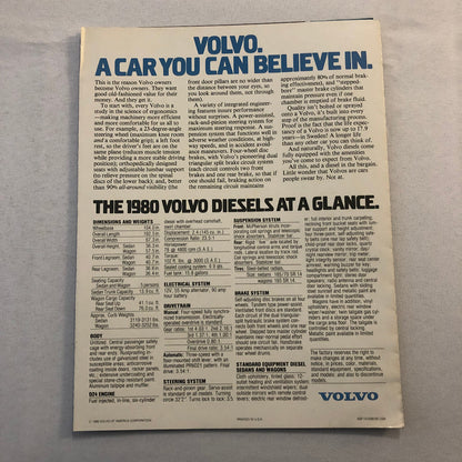 1980 Volvo Diesel Car Automobile Sales Brochure Catalog Sedan Station Wagon