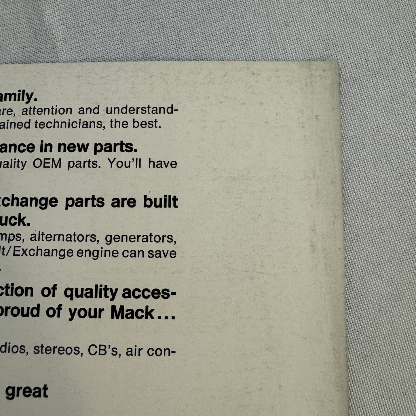 Mack Truck Advertising Brochure Card Flyer Glider Kit