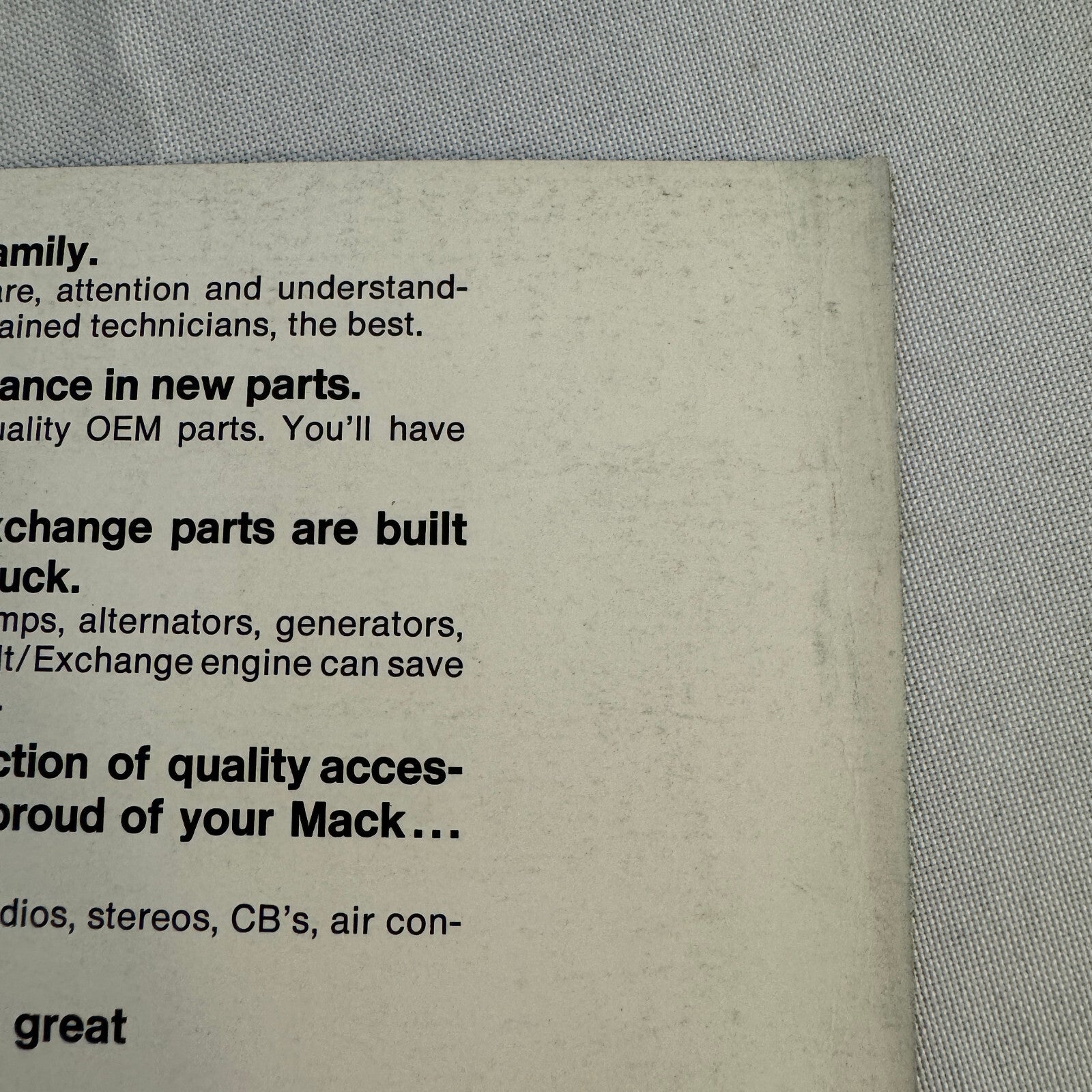 Mack Truck Advertising Brochure Card Flyer Glider Kit