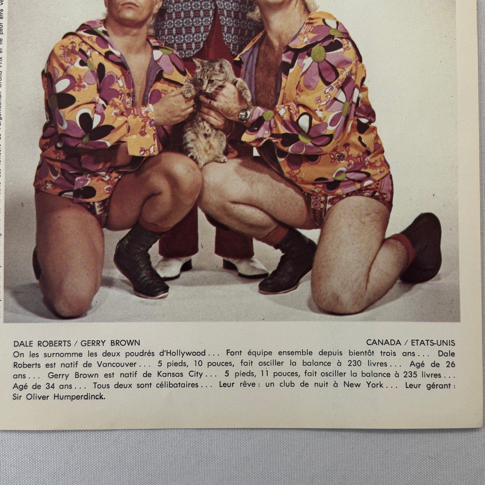 Vintage Wrestling Print Insert Dale Roberts Gerry Brown French Quebec 1973