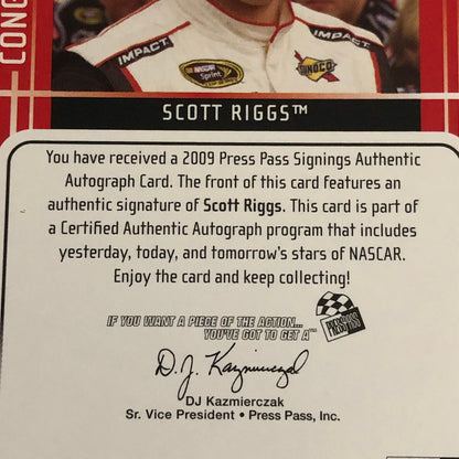 2009 Press Pass Signings Scott Riggs Auto Autograph Signed Card NASCAR