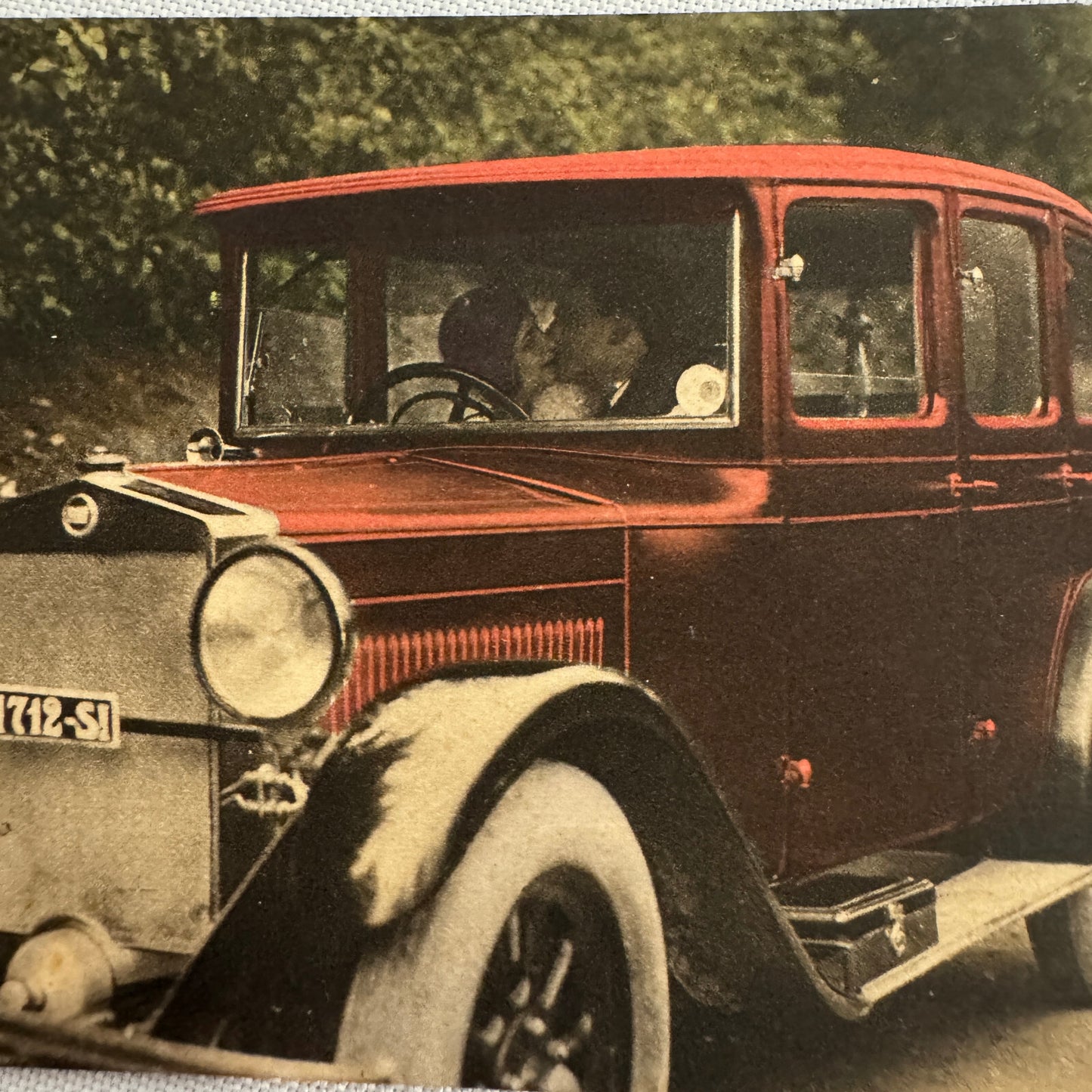 Fiat Car Automobile with Kissing Couple Postcard Post Card