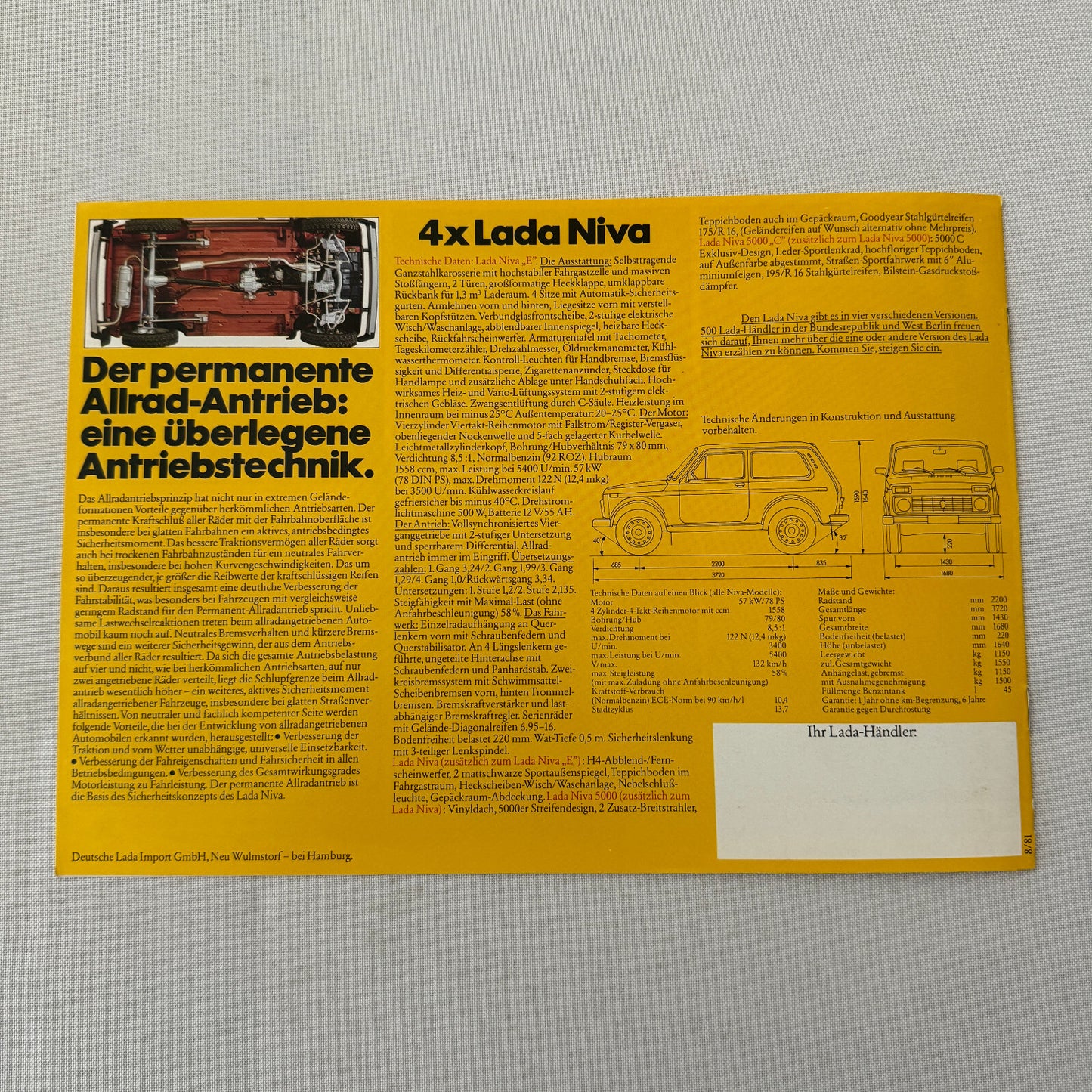 Lada Niva Car Sales Brochure Catalog Niva E Niva 5000 C 5000C GERMAN